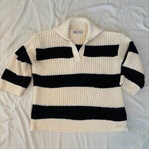 Zara Oversized Collared Striped Knit Sweater Size XS-S